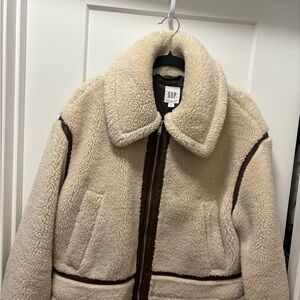 GAP Cream and Brown Fleece Jacket